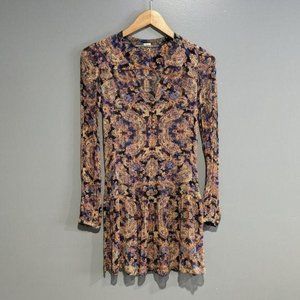 Twelfth Street Cynthia Vincent taj blue orange paisley sheer swing dress S